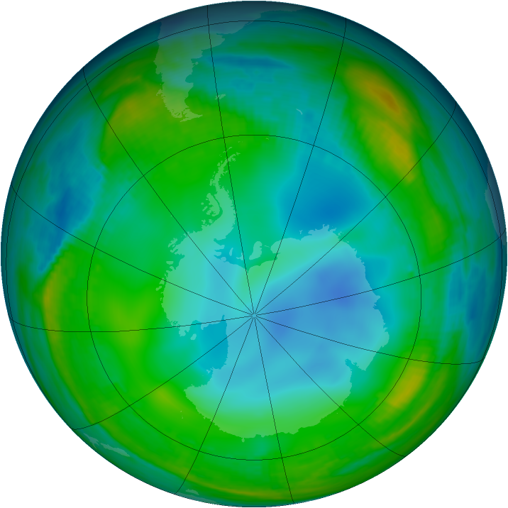 Antarctic ozone map for 10 July 1999